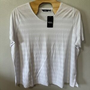 NEW Ulla Popken White Striped T-Shirt V-Neck‎ Short Sleeve Plus Size 28/30